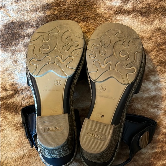 Rieker Black Leather Women's Sandals 39 - Picture 4 of 9